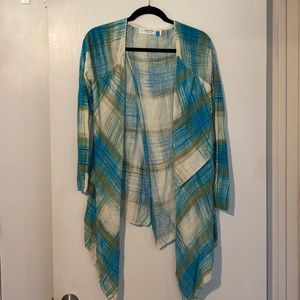 Blue, cream, and green plaid cardigan. Size small from sparrow.
